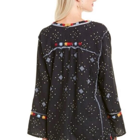 Johnny Was Nazareth Black Gauze Tunic Top with Colorful Accents. - Picture 9 of 9